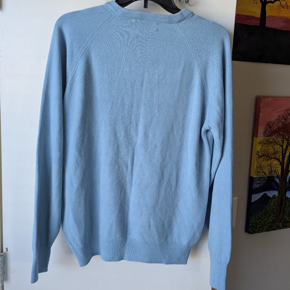Vintage 70s Christian Dior Powder Baby Blue V Neck Sweater Size Medium - Picture 2 of 9